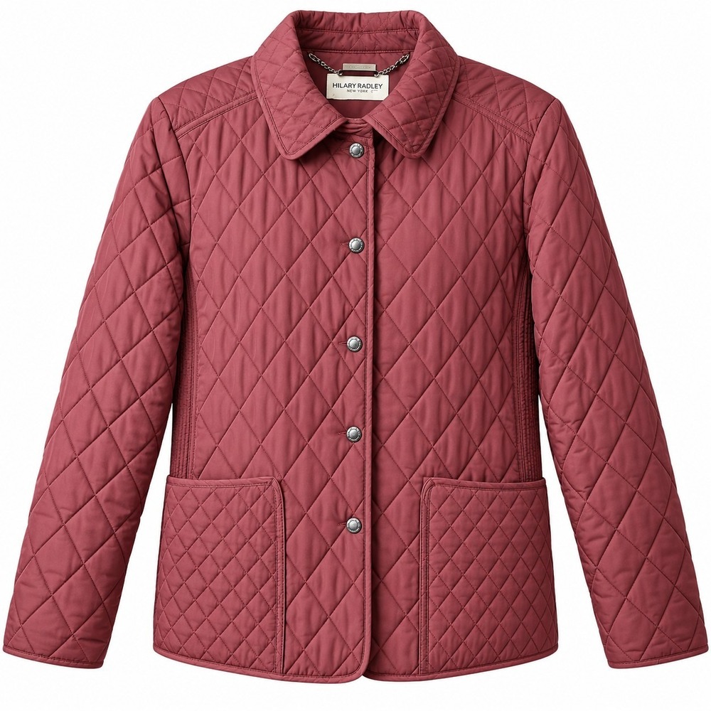 HILLARY RADLEY Quilted Barn Chore Coat Wmn Sz L Wine/Burgundy CountryTime Pocket